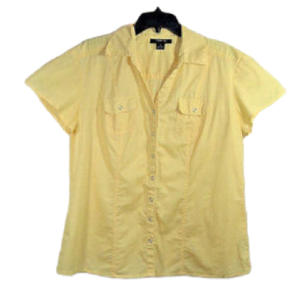Style & Co. Yellow Snap Front Short Sleeve Blouse
